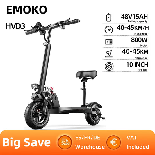EMOKO HT-HVD-3 Electric Scooter 48v 15ah Battery Escooter Roller 48V 800W att Folding Electric Kick Scooter E-Scooter With Seat.