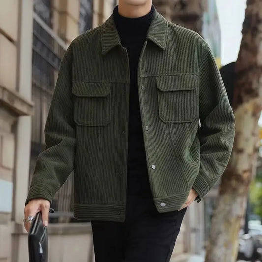 2025 Autumn and Winter Casual Retro Corduroy Workwear Collar Jacket Men's Korean Style Trendy Slim Fit Coat.