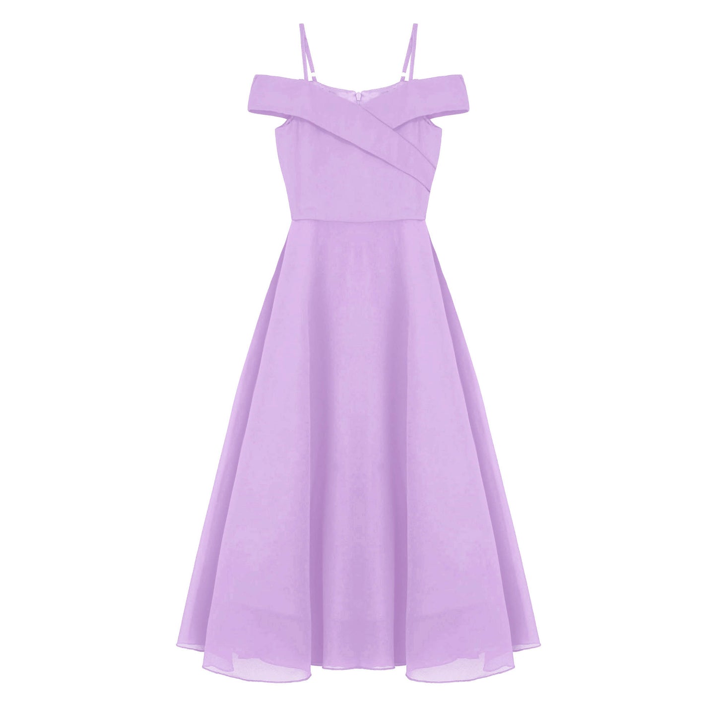 Elegantes Chiffon-Partykleid für Mädchen, schulterfrei, verstellbarer Spaghettiträger, bodenlanges Maxikleid für Hochzeit, Geburtstag, Abend