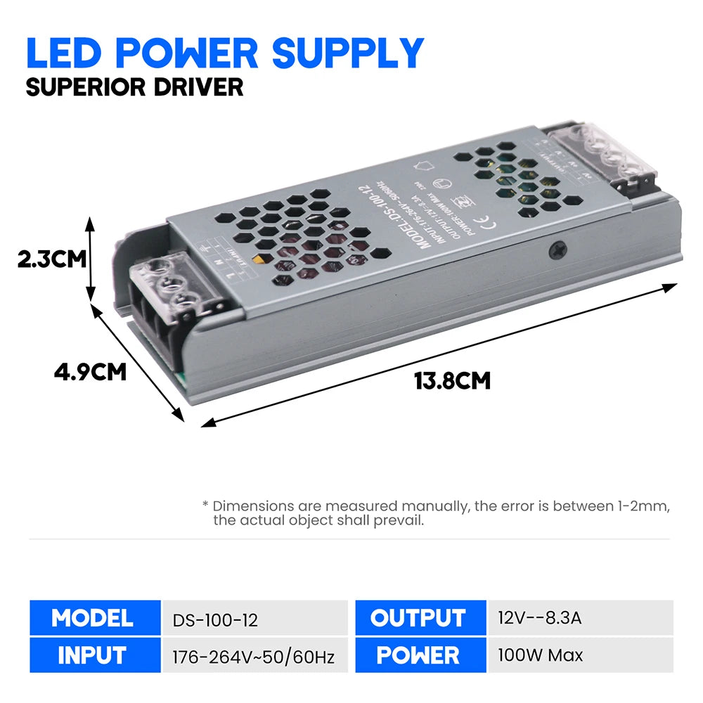 12V 24V 60W 100W 150W 200W 300W 400W Transformer Power Supply 110V 220V 230V AC to 12 24 Volt DC LED Strip Light Bulb LED Driver