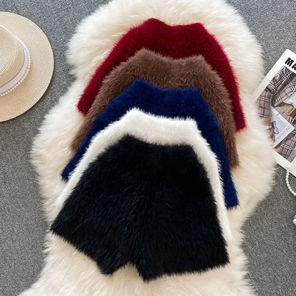 Autumn Winter New Knitted Shorts Women Korean High Waist Bottoms Causal Fashion Warm Sweater Short Femme.