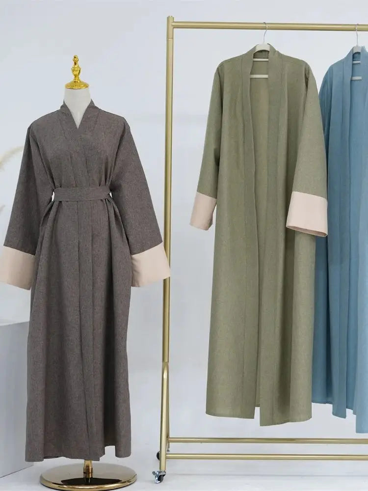 Ramadan Eid Open Linen Abaya Kimono Turkey Islam Muslim Modest Kaftan Dress Prayer Clothes For Women Kebaya Robe Femme Musulmane.