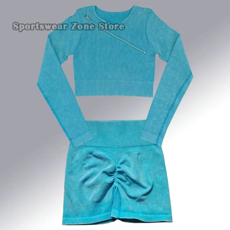 Yoga Suit High Waist Leggings Running Training Tights Sports Outfits Long Sleeve Crop Top Bra Seamless Fitenss Set Fitness Wear