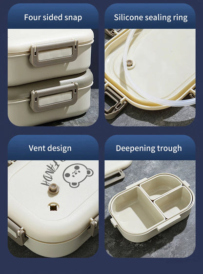 WORTHBUY Portable Plastic Bento Lunch Box With 3 Removable Compartment Leak-proof Microwave Salad Food Container For Kids School.