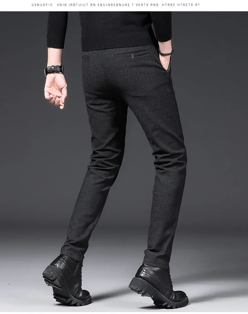 Winter Plush Trousers Men Business Fleece Pants Fashion Warm Drawstring Velvet Thick Casual Stretch Male Clothes 28-29.