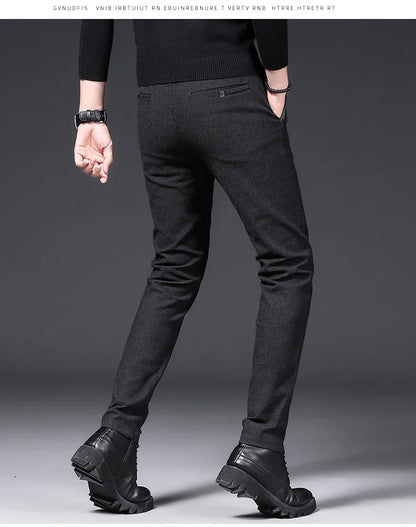 Winter Plush Trousers Men Business Fleece Pants Fashion Warm Drawstring Velvet Thick Casual Stretch Male Clothes 28-29.