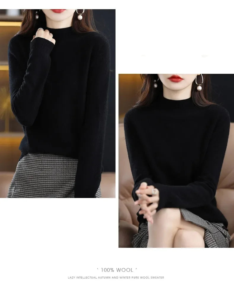 2025 Women's Casual Knit Tops Half-neck Pullover In Autumn And Winter New Cashmere Sweater Women's Coat 19 Colors