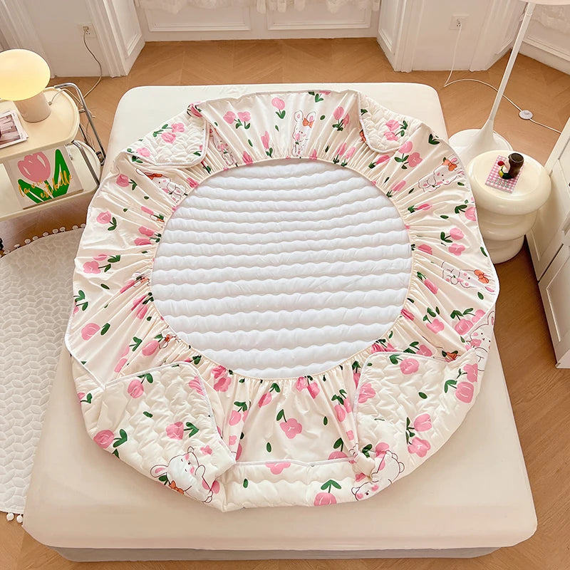 Quilted Mattress Cover For Kids Single/Double Size Rabbit Printing cubre colchón 200X220cm Anti-Mite 매트리스커버 Queen/King Size 매트리스.