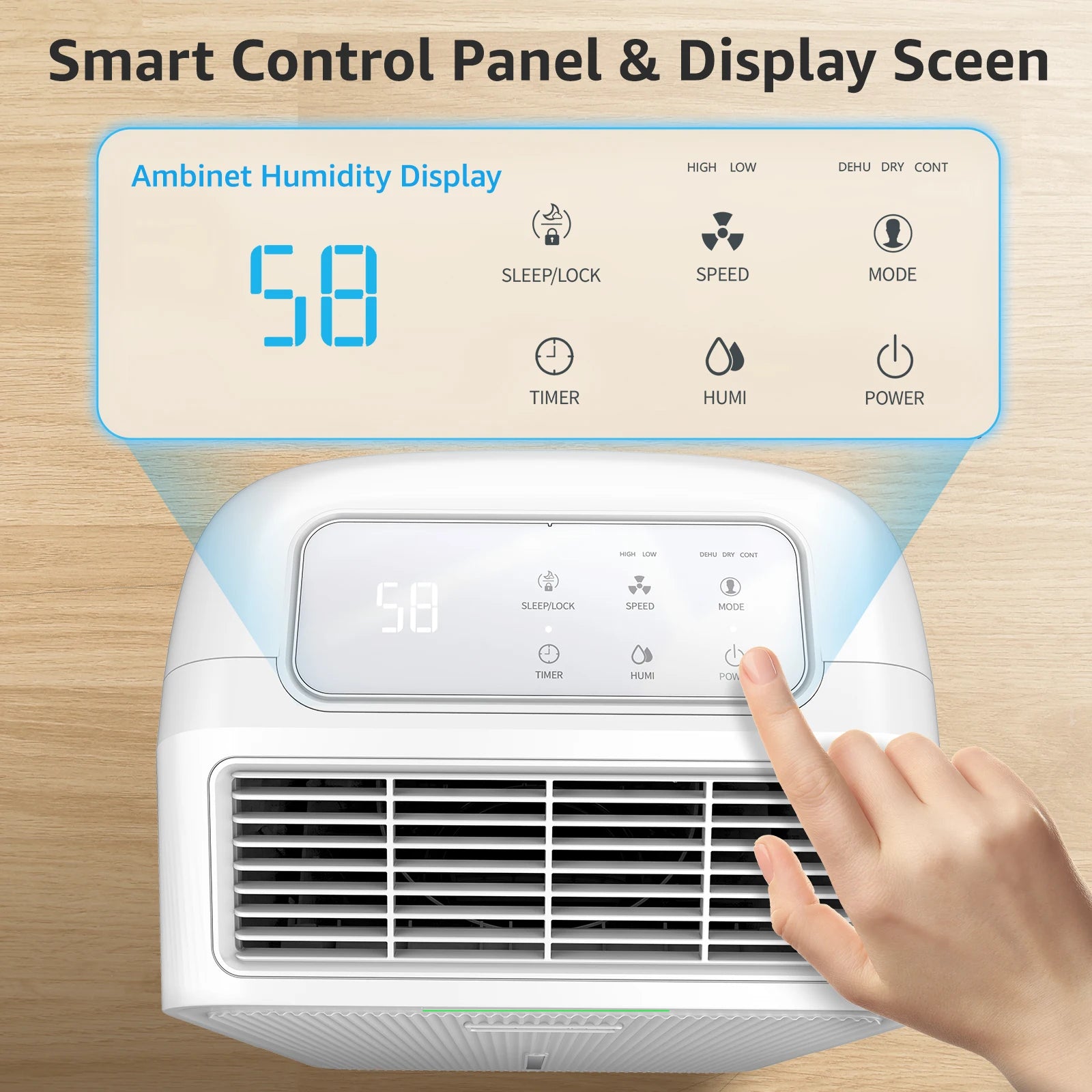 Dehumidifier 16 L/Day, Electric Dehumidifier with Drain Hose 1.2 m, Room Dehumidifier with LED Display.