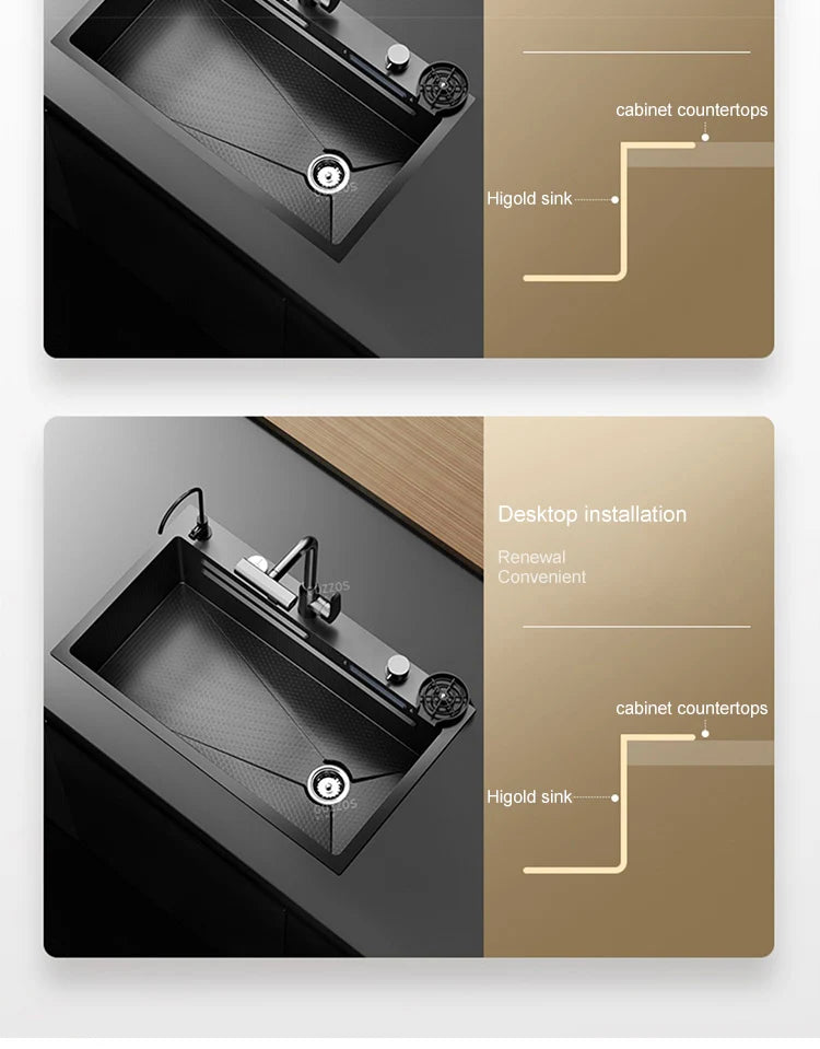Waterfall Sink Large Single Slot Stainless Steel Kitchen Sink Embossed Washbasin Under The Basin Installation For Kitchen