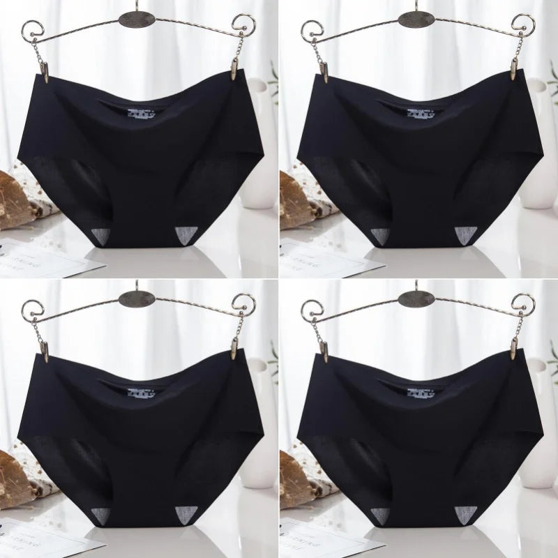 4PCS/Set Plus Size Women's Panties Solid Seamless Underwear Comfortable Breathable Ice Silk Sexy Lingerie Intimates Underpants