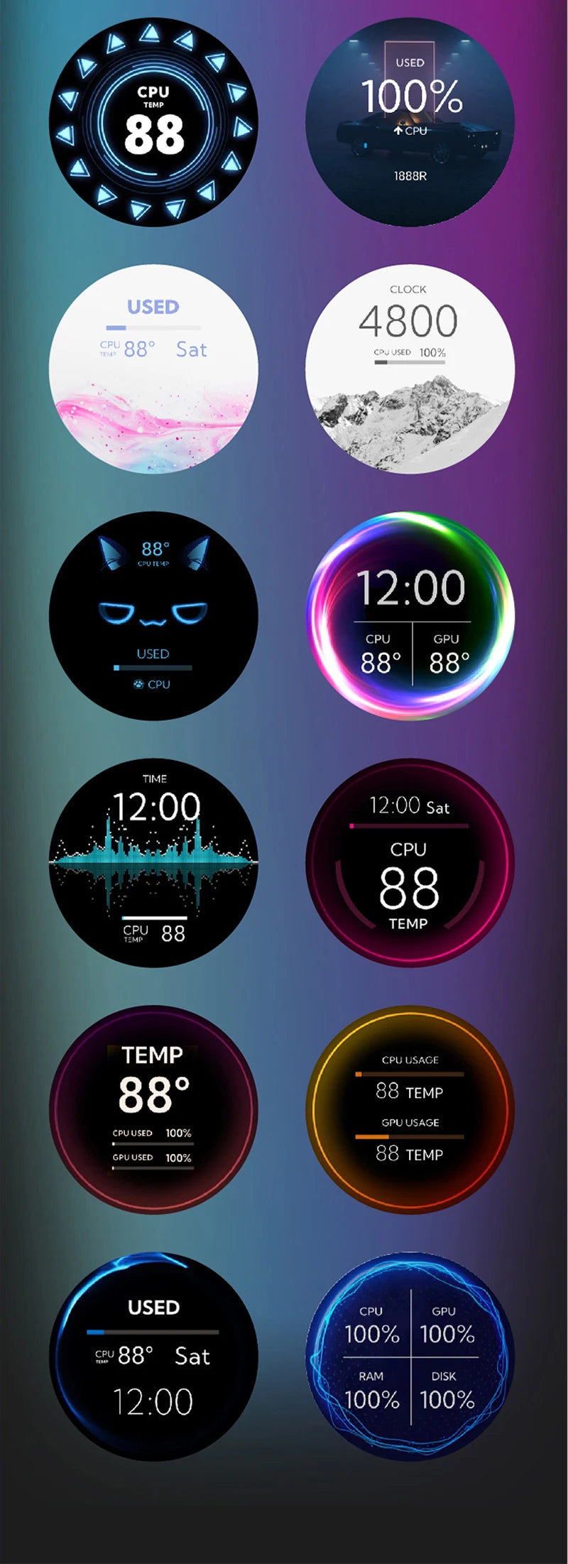 3.5 / 5 Inch IPS Type-C Secondary Screen Mini Computer USB Display CPU GPU RAM HDD Monitor with Holder Metal Case No Use AIDA64