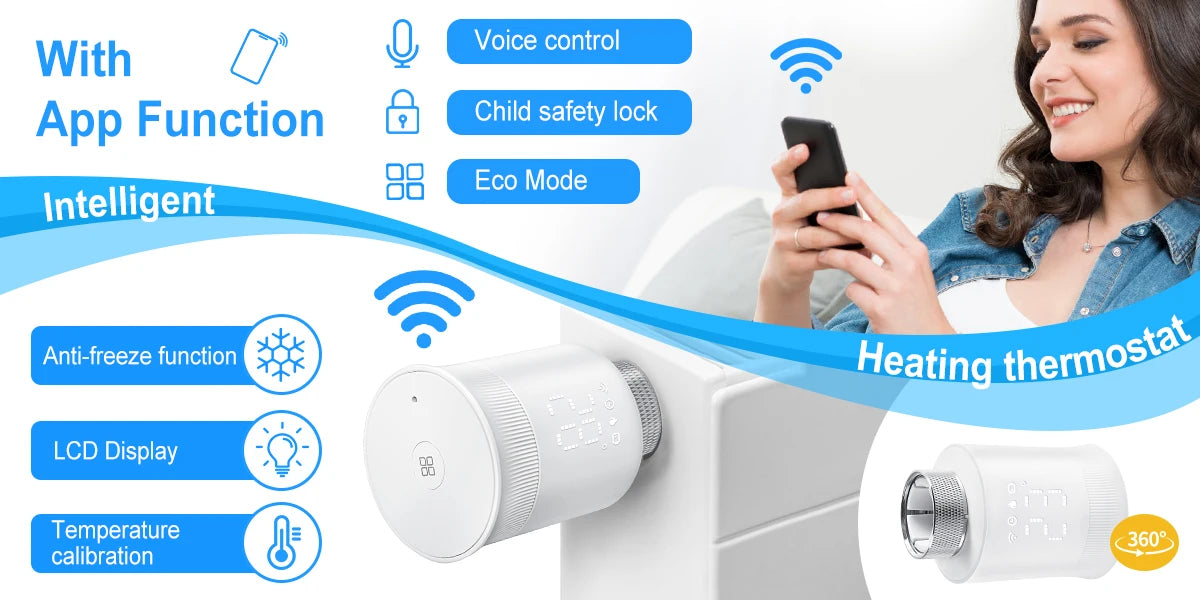 Tuya Zigbee Smart Thermostatic Valve Radiator Actuator Valve Wireless Temperature Controller Energy-Saving for Home Heating Alex.