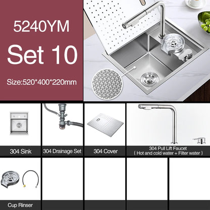 SUS 304 Island Hidden Kitchen Sink Rice Grain Embossing Prevent Scratches Handmade Bar Counter kitchen Sink With Cup Rinser