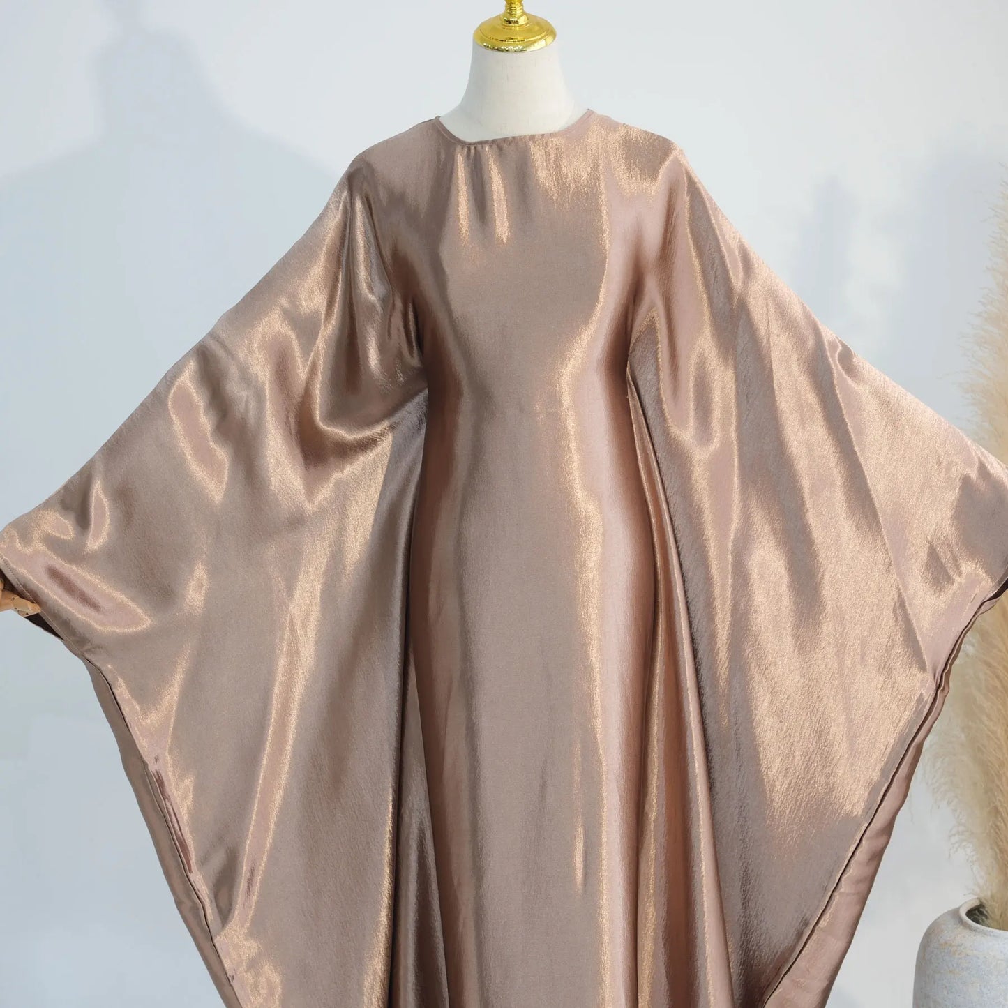 Batwing Satin Shimmer Abaya Damen Dubai Luxury Islam Muslim Kaftan Dress Women Kebaya Vestidos Djellaba Robe Femme Musulmane
