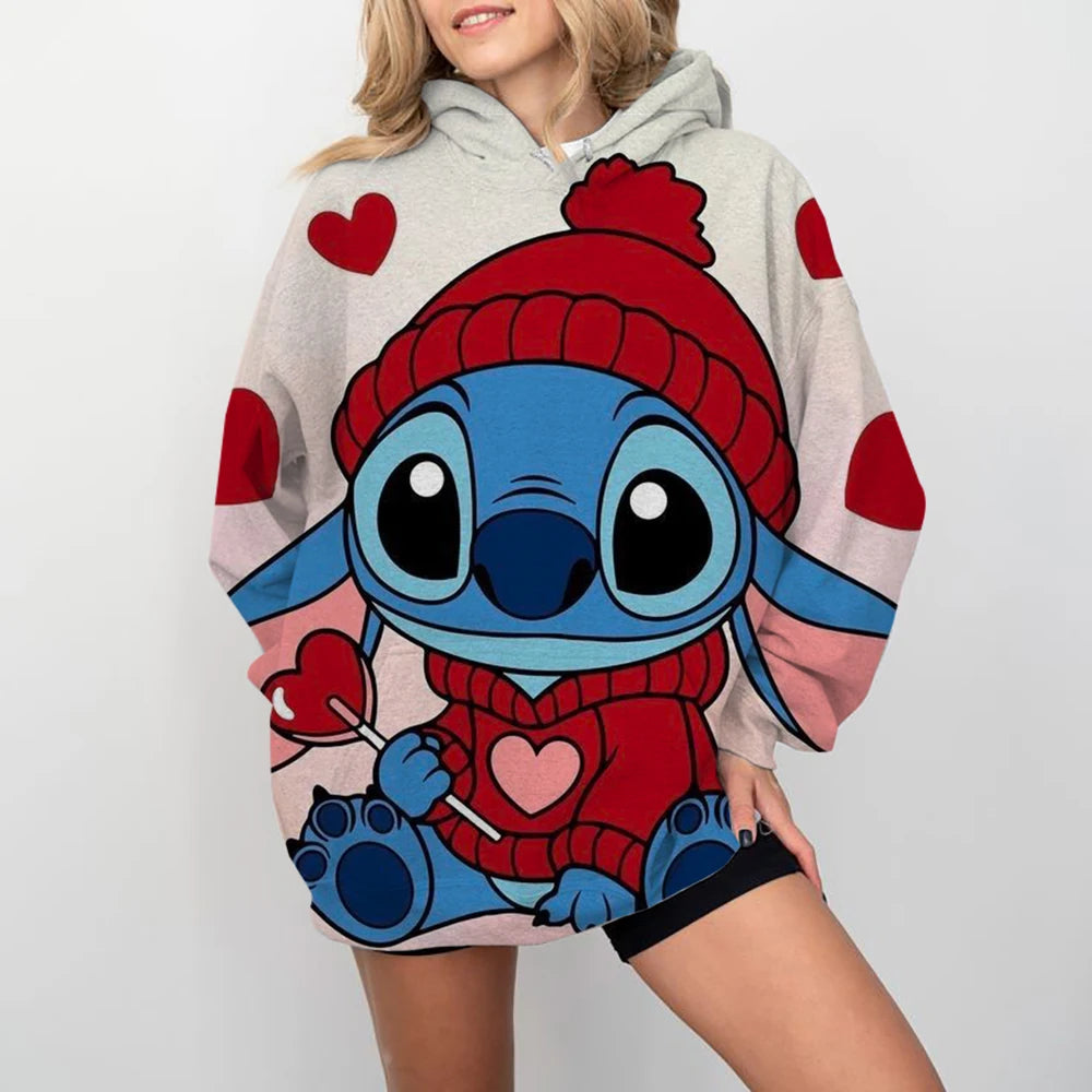Disney Stitch Print Cartoon Kapuzenpullover Jacke Kleidung Hoodie Oversize Design Gefühl locker und bequem.