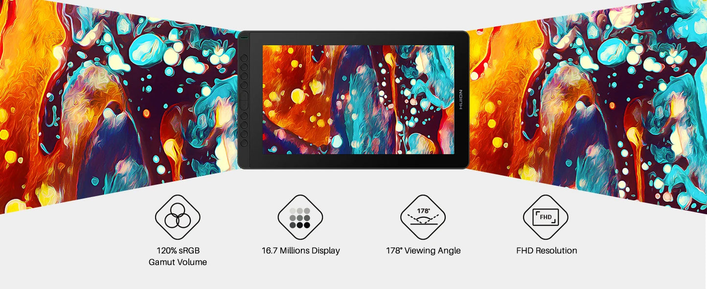 HUION Kamvas 16(2021) Graphics Drawing Monitor Battery-free Digital Pen Tablet For Windows/MAC And Android 120%s RGB.