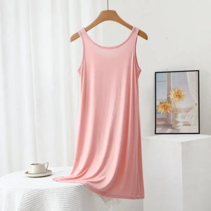 Plus Size Modal Langes Kleid Damen Frühling Sommer Lose A-Linie Bodenrock Home Nachtwäsche Ärmelloses Kleid in reiner Farbe