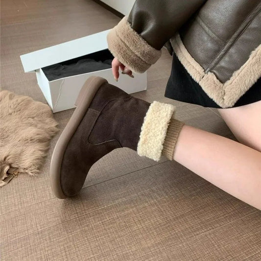 Casual comfortable snow boots women winter retro plush cotton shoes simple warm short boots Fashionable versatile women shoes.
