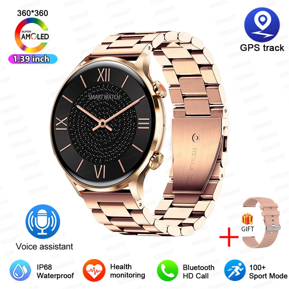 2025 New Smartwatch Women AMOLED HD Screen Always On Display Bluetooth Call IP68 Waterproof GPS Smart Men Watch For Android ios