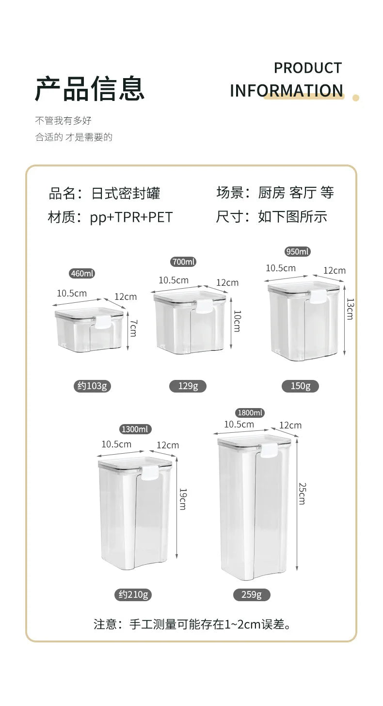 Food Box Storage Container With Airtight Lid Condiment Organizer Plastic Dispenser Jar Hermetic Kitchen Cereal Snack Spaghetti