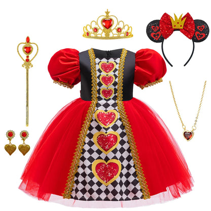 Alice Red Queen Cosplay Prinzessin Kleid Mädchen Deluxe Performance Kleidung Kind Karneval Halloween Party Charm Kostüm Geburtstagsgeschenk.