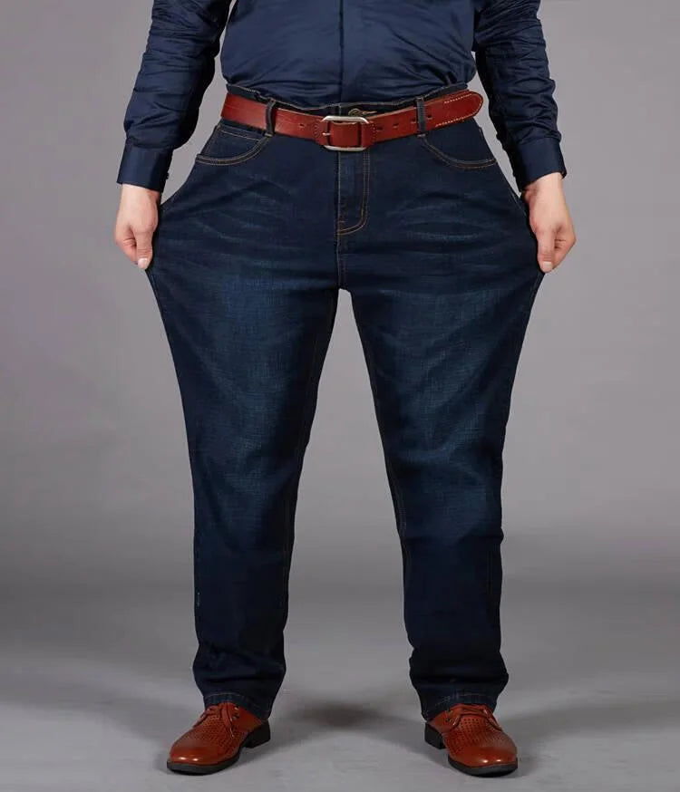 Übergroße Jeans für Herren 10XL (50 Zoll) – Stretchhose mit geradem Bein in Übergröße, Blau, große und große Streetwear, klassisches 5-Taschen-Design.