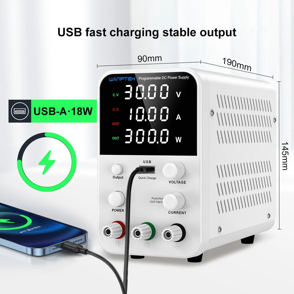 Wanptek Laboratory Power Supply 30V 5A 30V 10A 60V 5A 120V 3A Encoder Adjustment with USB Fast Charging Lab DC Power Supply.