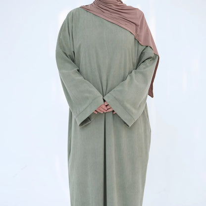 2024 Winter Dubai Women Corduroy Abaya Dress Ramadan Eid Arabic Modest Muslim Clothing Islam Party Jalabiya Fashion Turkey Robe