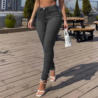 Sexy Peach Hip Jeans Women's Casual Trousers Crayon Pants European And American Style Fashionable Zippered Tight Fitting Denim.