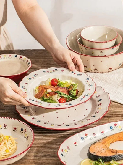 SOLECASA Pastoral Style Ceramic Tableware Soup Bowl Salad Bowl Dish Pasta Dessert Plates Dinnerware Dinnerware Table Decoration.