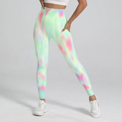 New Women Tie dye High Waist Legging Push Up Scrunch Gym Sports Yoga Pants Elastic Soft Tights Workout Booty Leggins Nylon.