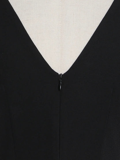 TWOTWINSTYLE Elegante Schwarz Kleid Für Frauen Quadrat Kragen Ärmellose Hohe Taille Solide Patchwork Bowknot Midi Kleider Weiblichen Stil