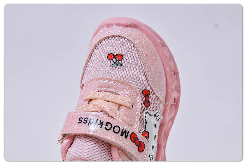 Kids'Casual Shoes Girls Led Light Cartoon PU Leather Fashion Sport Flat Bottom Shoes Breathable White Pink Size 21-30.