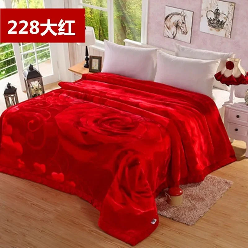 Blanket Double Thickened Raschel Winter Wedding Quilt Blanket Warm Coral Fleece Cashmere Blanket Double.