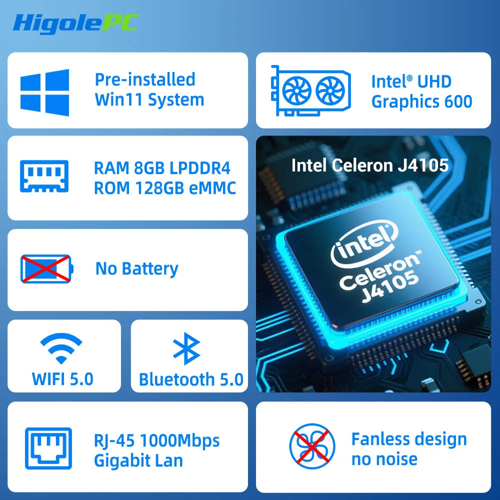 Higole PC Stick Fanless Mini PC Intel J4105 Windows 11 WiFi5 4/8GB 64/128/256GB Laptop Desktop PC 4K TV Stick PC Mini Computers.