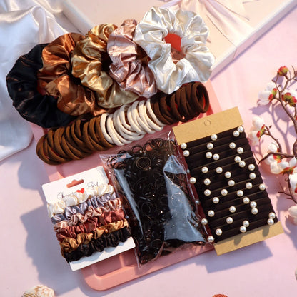Fashionable Brown Hair Accessories Set for Women, Seamless Ponytail Holders Variety Hair Scrunchies For Women Lady.