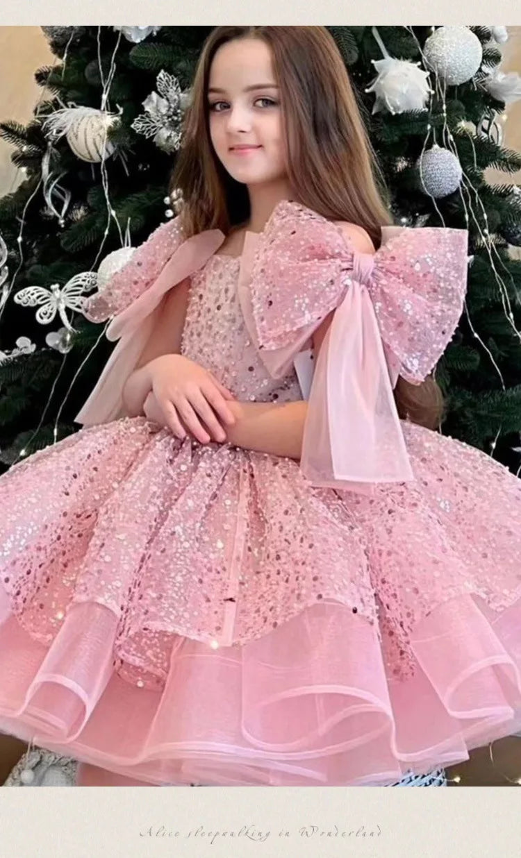 2024 neue Mädchen kleider für formelle Anlässe große Schleife und flauschige Ballett leistung Ballkleid Geburtstags kind Prinzessin Kleid.
