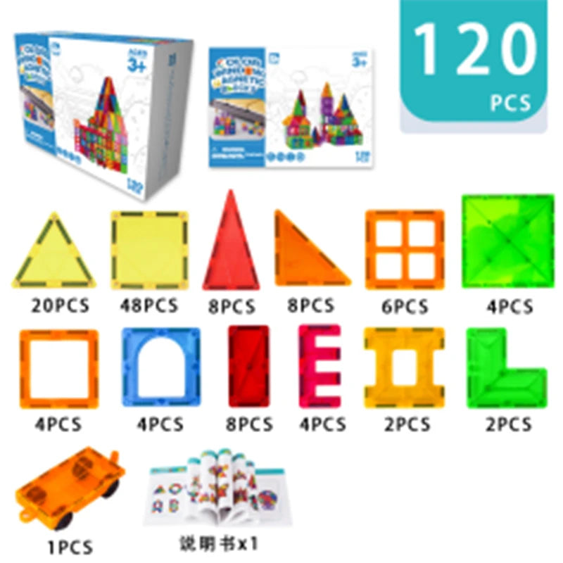Magnetic Tiles STME Toys 120PCS for Kids Preschool Learning Educational Construction Toys for Christmas Holiday Gifts Age 3+.