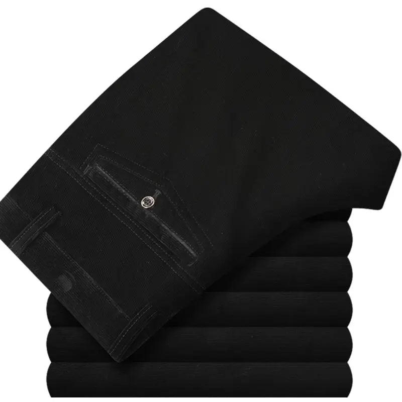 Business Casual Men Corduroy Pants Autumn Winter New Solid Zipper Pockets Simplicity Fashion Loose Thicken Straight Trousers