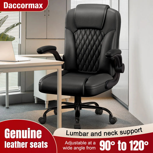 Daccormax Ergonomischer Stuhl, Premium-Leder-Bürostuhl mit weicher Polsterung, faltbare Armlehnen, höhenverstellbar für Zuhause