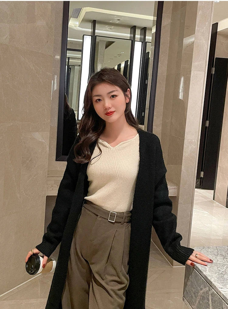 2025 grundlegende V-ausschnitt Chic Herbst Winter Pullover Frauen Weibliche Gestrickte Rippen Pullover Dünne Lange Hülse Badycon Hohe Qualität Pullover