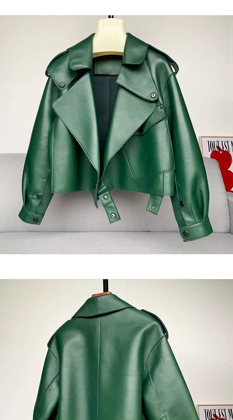 Schaffellmantel für Damen, Lederjacke, Winter, Frühling, Moto, Biker, echt, Top-Qualität, Schwarz