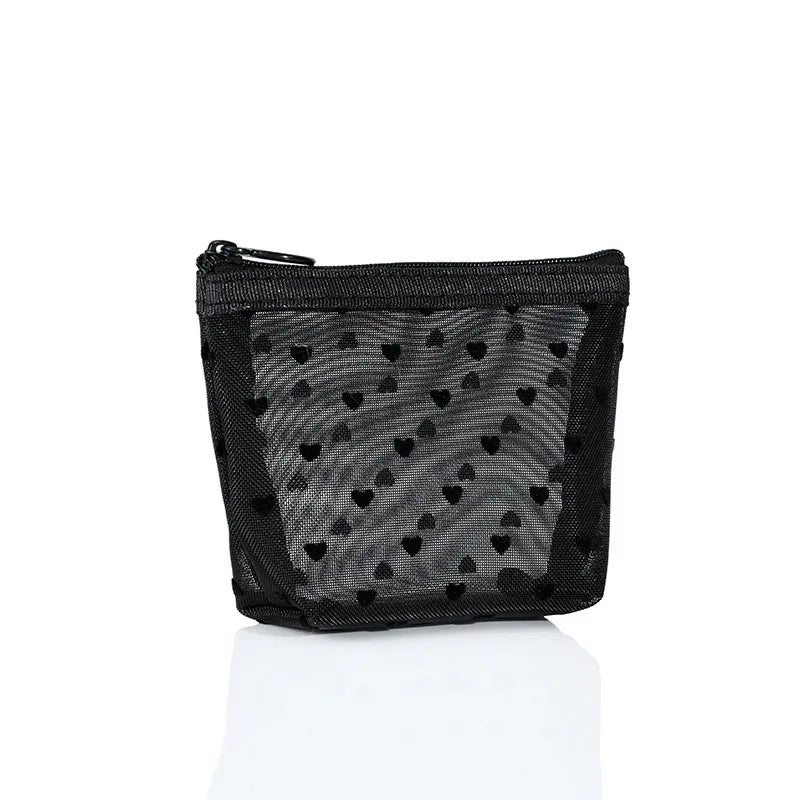 1pcs Transparent Mesh Zipper Cosmetic Bag Women Necessary Organizer Fashion Small Large Black Toiletry Bags Makeup Pouch Case.