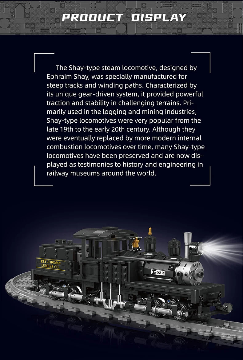 Mould King 12032 Technical Train Toys The RC&RC Shay-Type Steam Locomotive Building Block Assembly Car Brick Kids Christmas Gift.