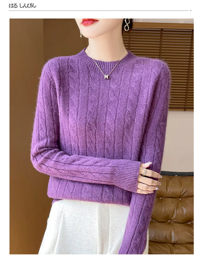 Frauen 100% Merino Wolle Verdickung Pullover Oansatz Gestrickte Twisted Pullover Herbst Winter Kaschmir Langarm Kleidung Basis Tops