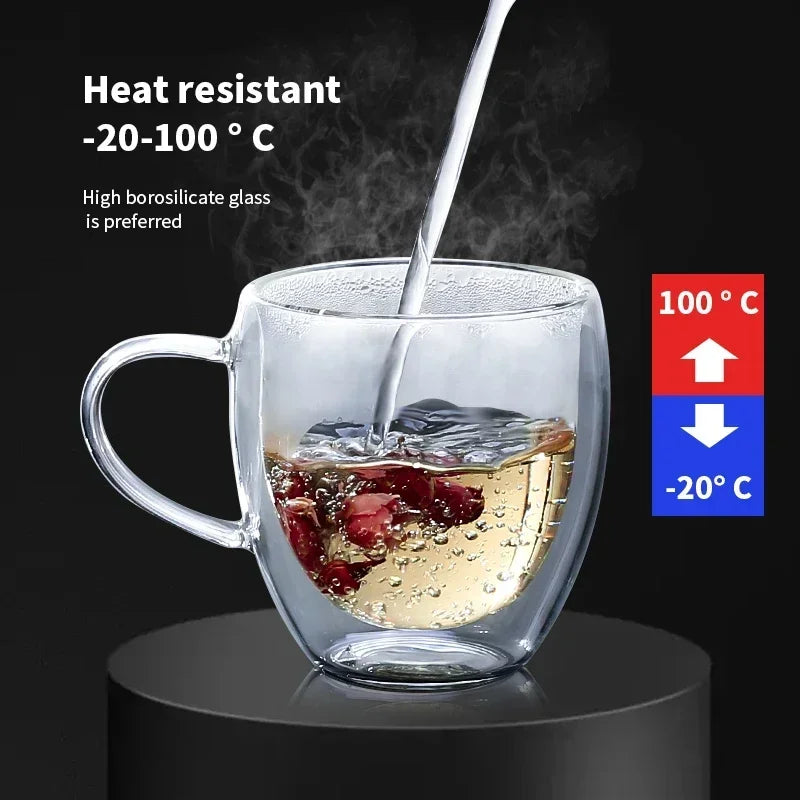 1-6PCS 80-450ML Heat Resistant Double Wall Tea Glass Cup Beer Coffee Handmade Creative Cold Beverage Transparent Drinkware Set.