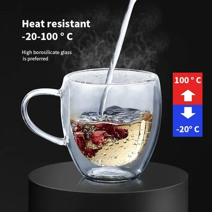 1-6PCS 80-450ML Heat Resistant Double Wall Tea Glass Cup Beer Coffee Handmade Creative Cold Beverage Transparent Drinkware Set.