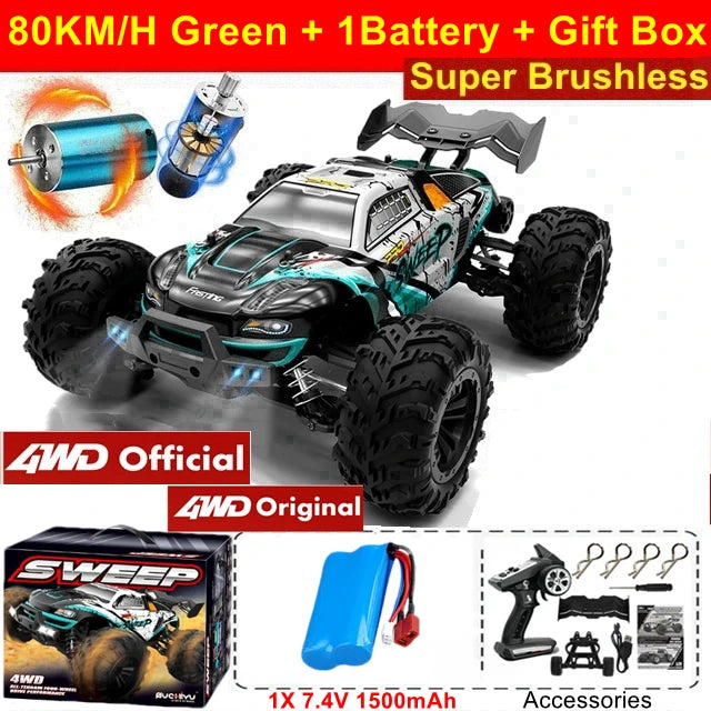 4WD Remote Control Car Off Road 4x4 RC High Speed Buggy Truck Super Brushless 50 or 80KM/H Fast Drift Racing Toy Kids Adults