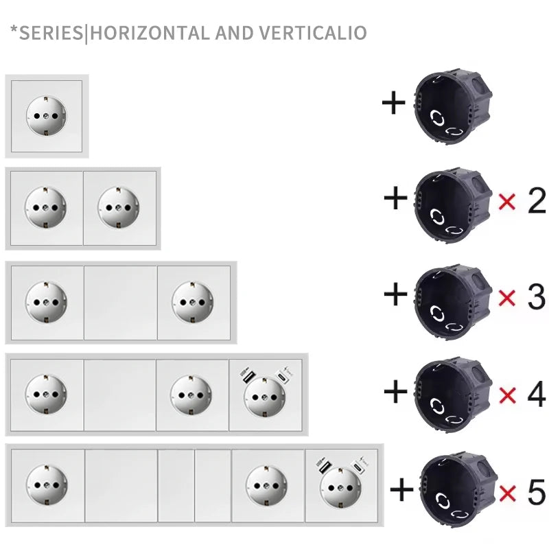 80 mm Typ Rahmen Steckdose 1/2-Wege-Wandknopfschalter USB Typ-C-Anschlüsse Steckdose EU-Standard für Deutschland DIY Teil freie Kombination.